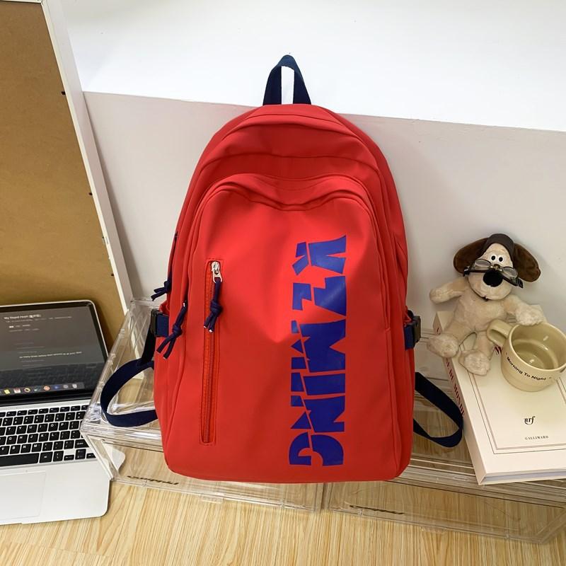 School bag female high-value solid-color letters junior high school students backpack casual simple large-capacity backpack