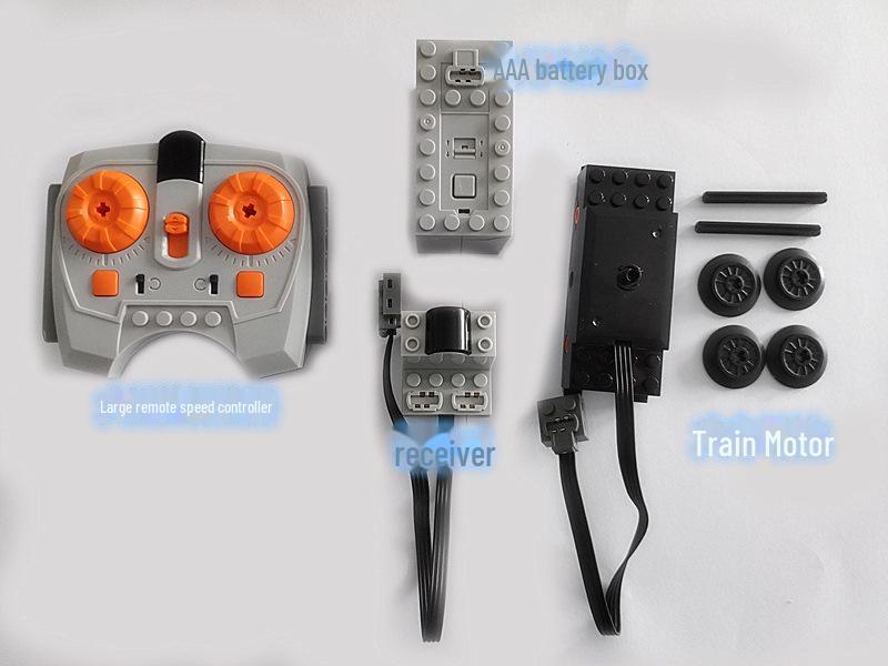 Power MOC Building Block Accessories: Compatible Lego Train Motor, Track, Pulley, Base Plate, and Lithium Battery Set