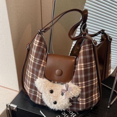 Commuter Large Capacity Plaid Bag Female Popular Wax Sausage Dog Backpack Shoulder Messenger Bag Tote Bag