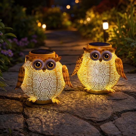 DYS Metal Owl Solar Light, Outdoor Lantern, Waterproof Powered Garden Hanging Floral Lantern for Patio Yard Porch