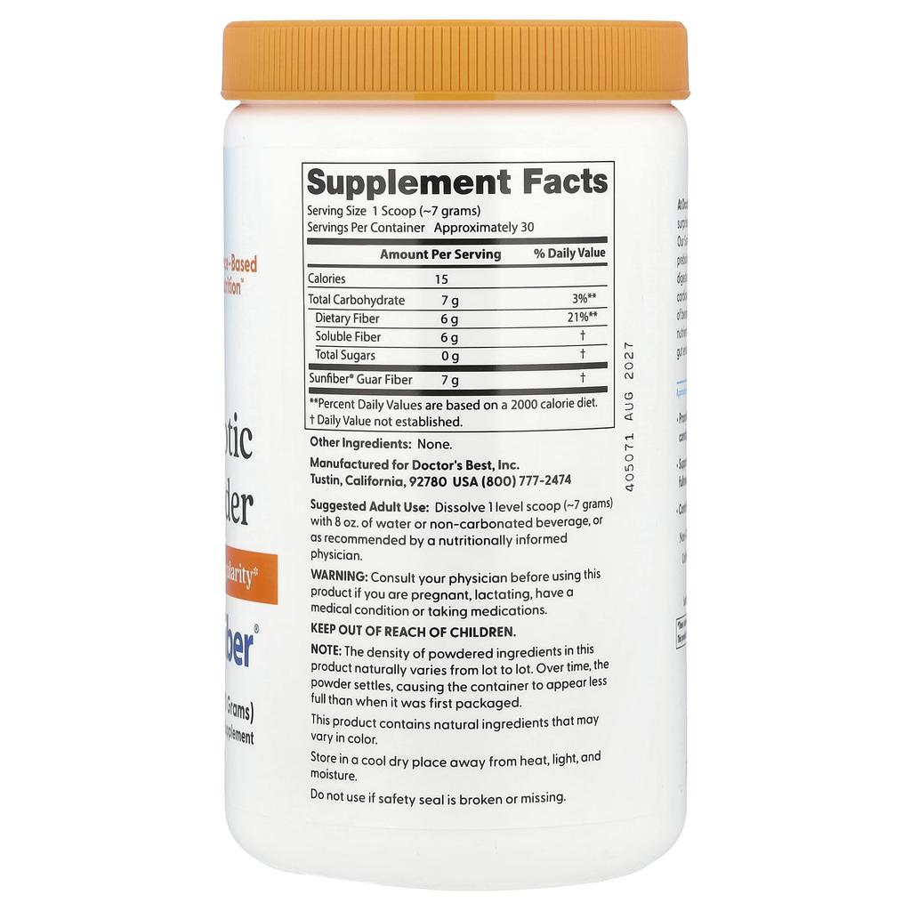 Doctor's Best Präbiotisches Pulver, Sunfiber®, Geschmacksneutral, 7,4 oz (210 gr)