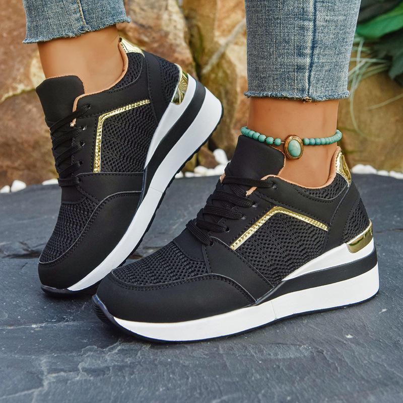 European and American large-size sports and leisure autumn new thick-soled wedge heel casual shoes lace-up sports shoes