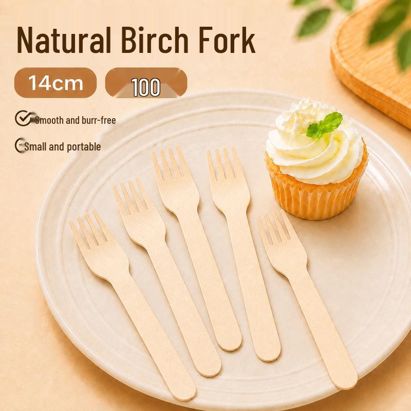 Biodegradable Disposable Wooden Forks, 100-Pack