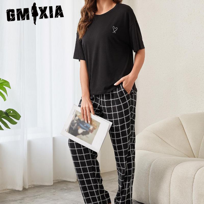 GMXIA Pajamas Women's Spring and Summer Thin Short-sleeved Trousers Homewear Suit