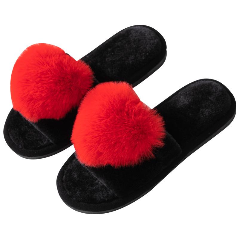 Love Open Fluffy Open-toed Warm Autumn and Winter Four-season Open Cotton Slippers Home Slippers