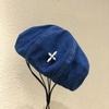 Washed denim hat women's autumn versatile beret retro octagonal hat big head circumference showing face small painter hat