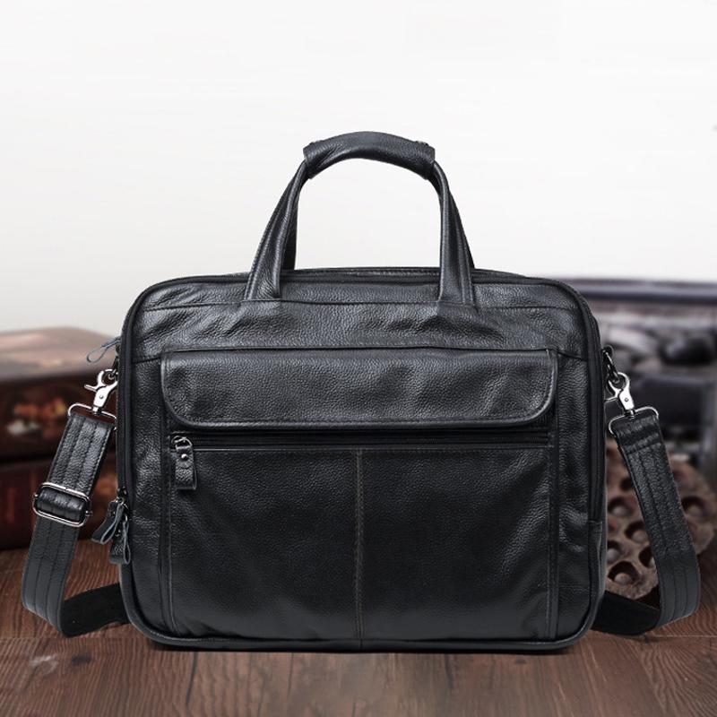 Genuine Leather Bag Leather Men's Bag, Business Briefcase, Retro Men's Messenger Handbag, 15.6-inch Leather Computer Bag
