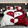 Valentine'S Day Love Rose Print Duvet Set Bed Three-Piece Set
