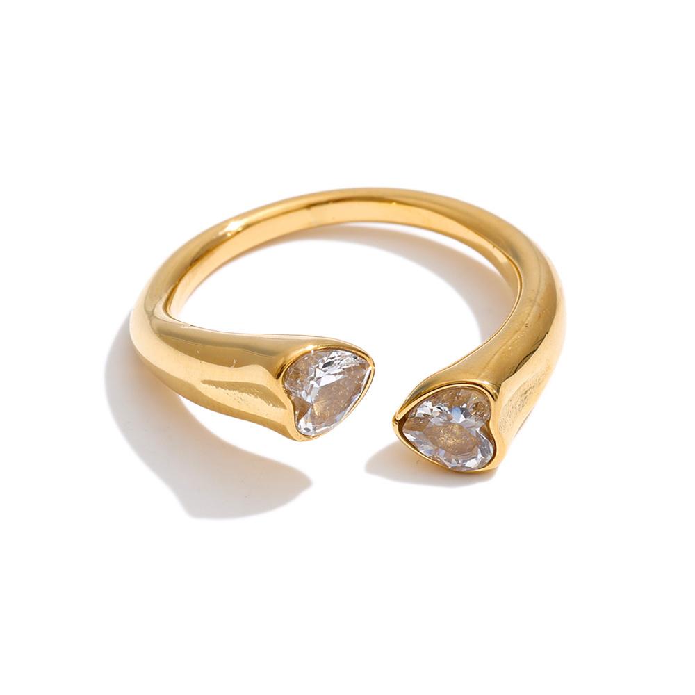 

Yhpup 2026 Stainless Steel Cubic Zirconia Heart Adjustable Ring 16K Platinum PVD Plated Delicate Charm Finger Jewelry Recommend