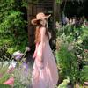 French Sweet and Beautiful Pink Spaghetti Strap Dress, Fairy Summer Seaside Vacation, Waist-cinching Large Skirt, Cake Long Dress