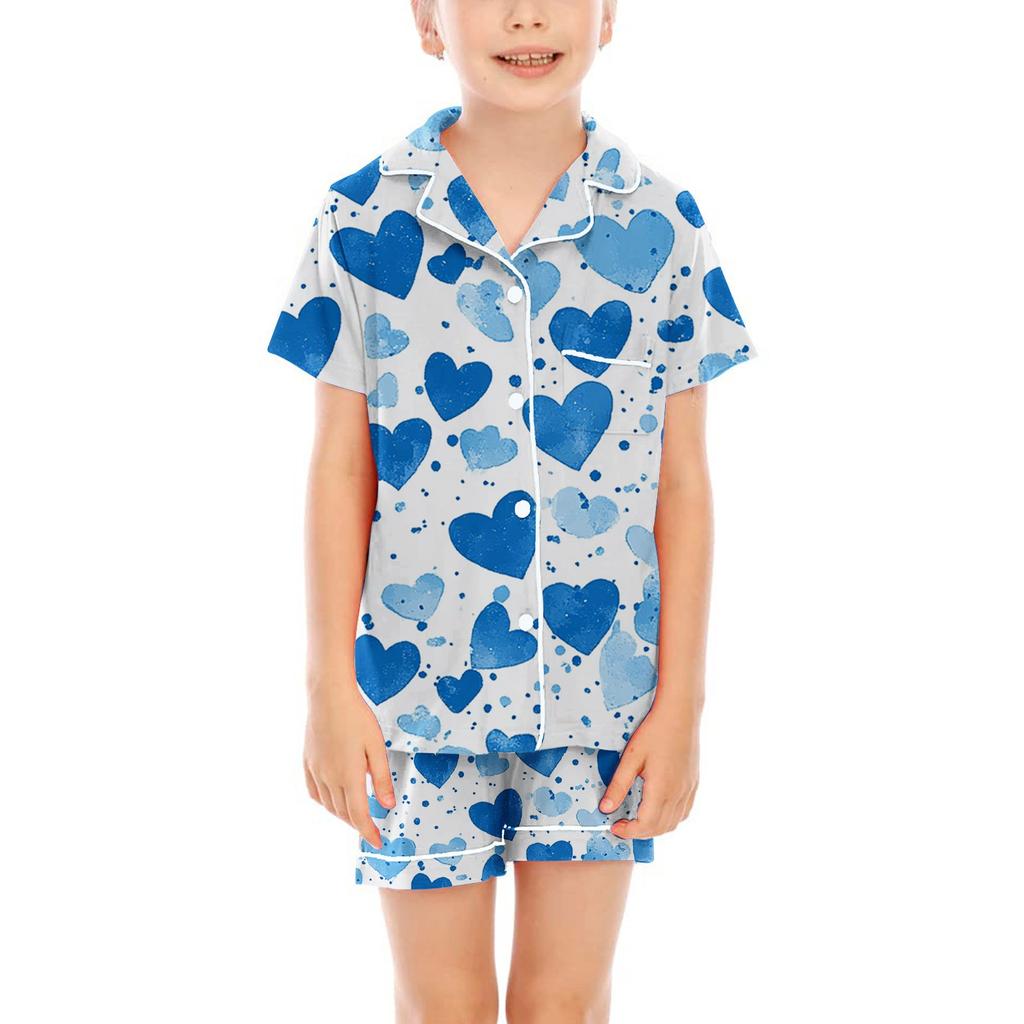 Children Pajamas Fashion Two-Piece Shirt Shorts Set Soft Holiday Casual Clothing Set