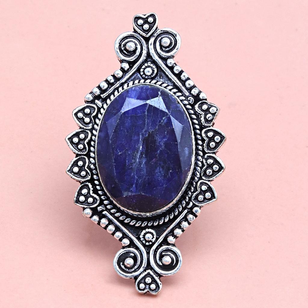 Blue Sapphire Gemstone Handmade Silver Jewelry  "7"