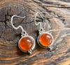 Solid 925 Sterling Silver Carnelian Round Gemstone Earrings Handmade Earrings Bezel Earrings