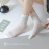 5 par sommer tynne dame sokker med treørekant, midt på leggen, pustende mesh, nuppefrie bomullssokker, stablede Lolita-sokker
