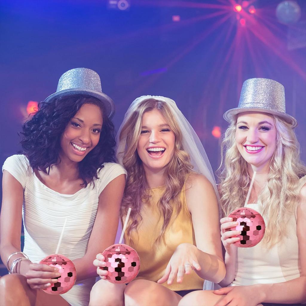 4/6pcs 600ml Disco Ball Cup with Straw Wedding Bridal Shower Bachelorette Party Decor Cocktail Drink Bottle Beach Pool Supplies