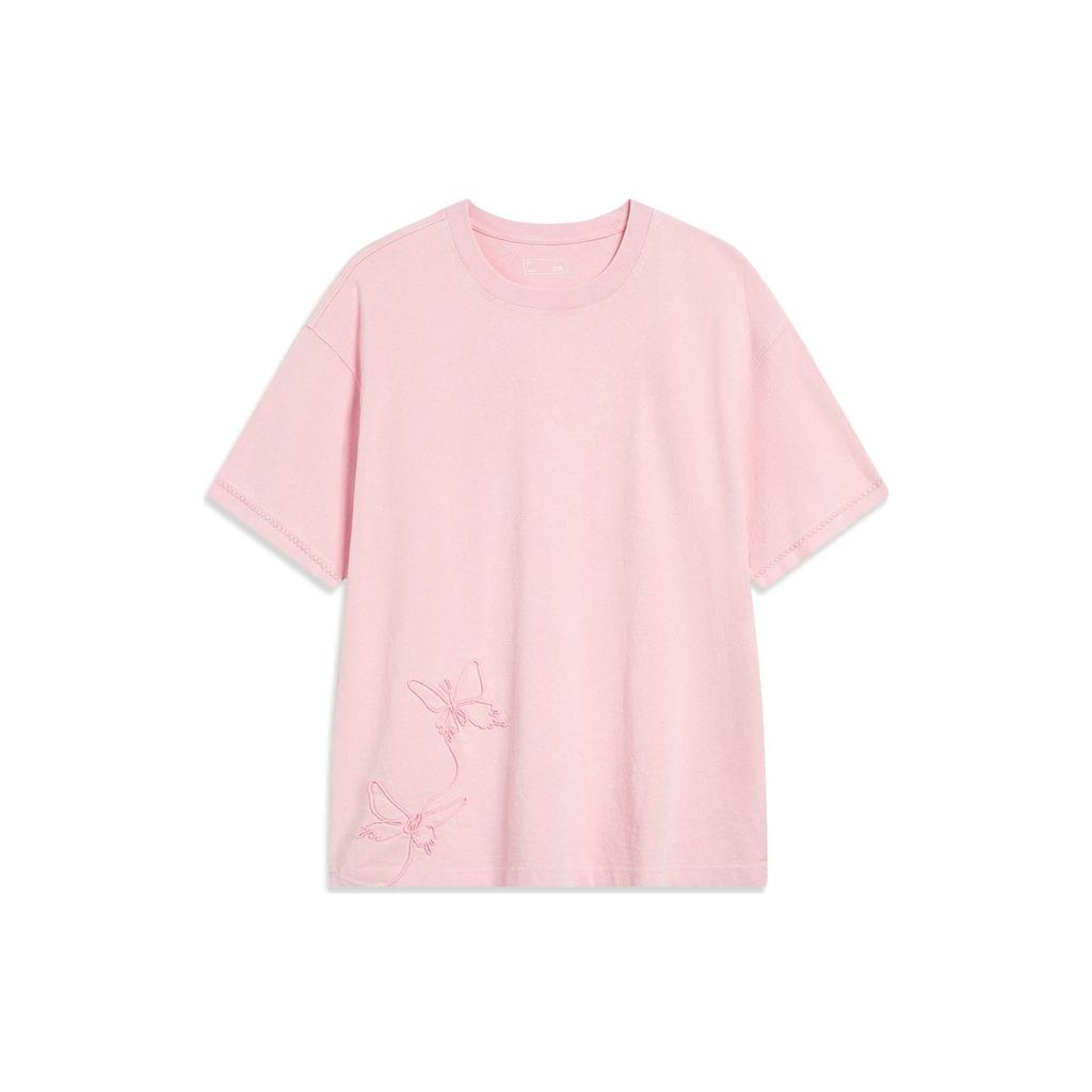 Li-Ning China Culture Series Floral Loose Short-Sleeved T-Shirt Unisex Tops Coral-Pink AHST219-2