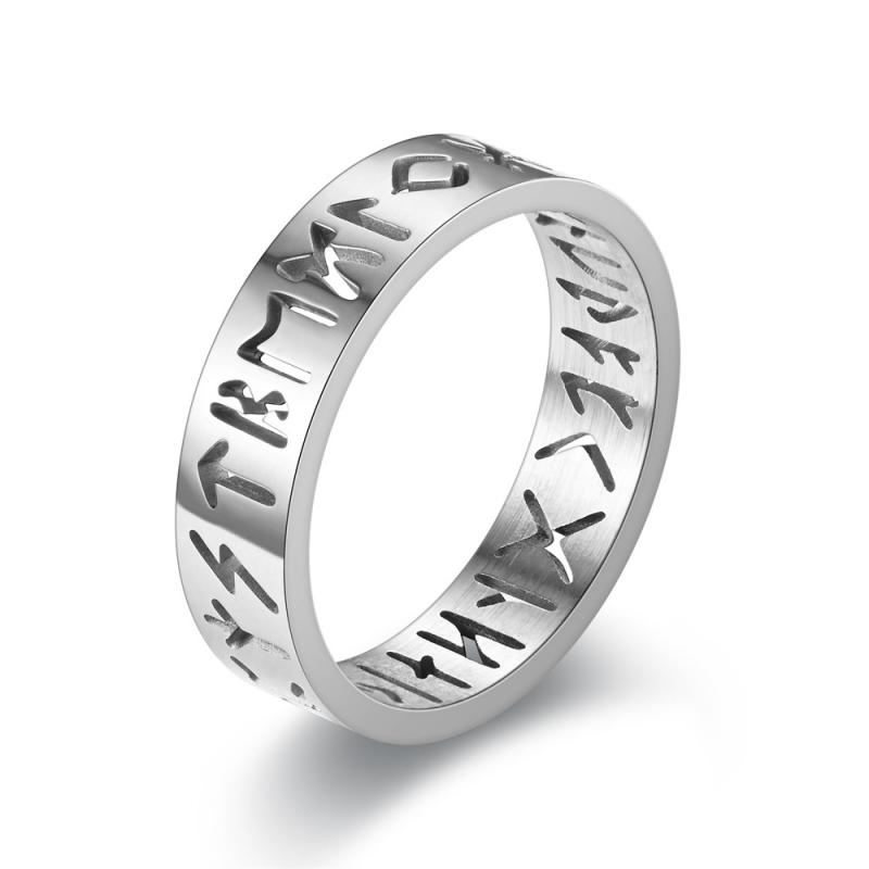 6MM Stainless Steel Hollow Out Ring for Men Women Fashion Hollow Rune Design Finger Anillo Antiestres Anxiety Rings