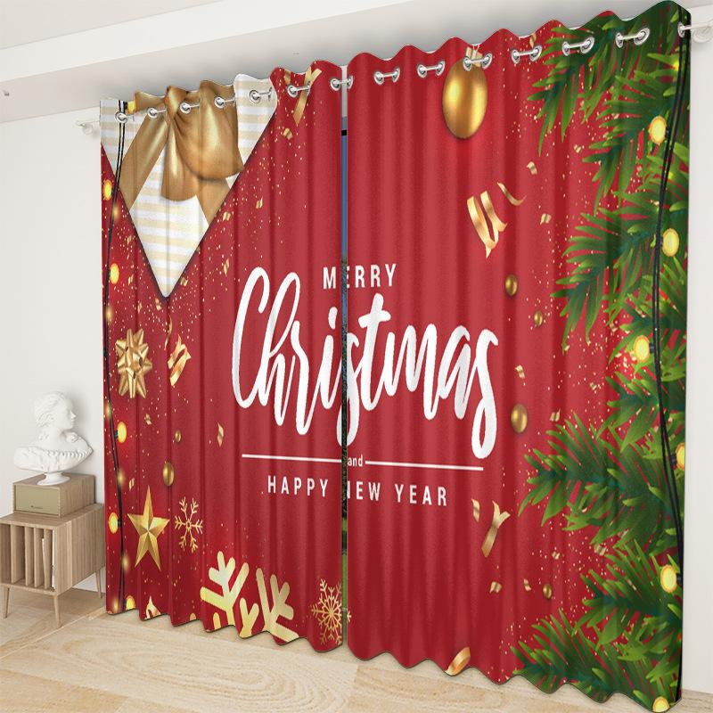 Christmas Curtains Bedroom Living Room Balcony Blackout Curtains Office Hotel Insulation Curtains 2pcs*1.32m*1.6m