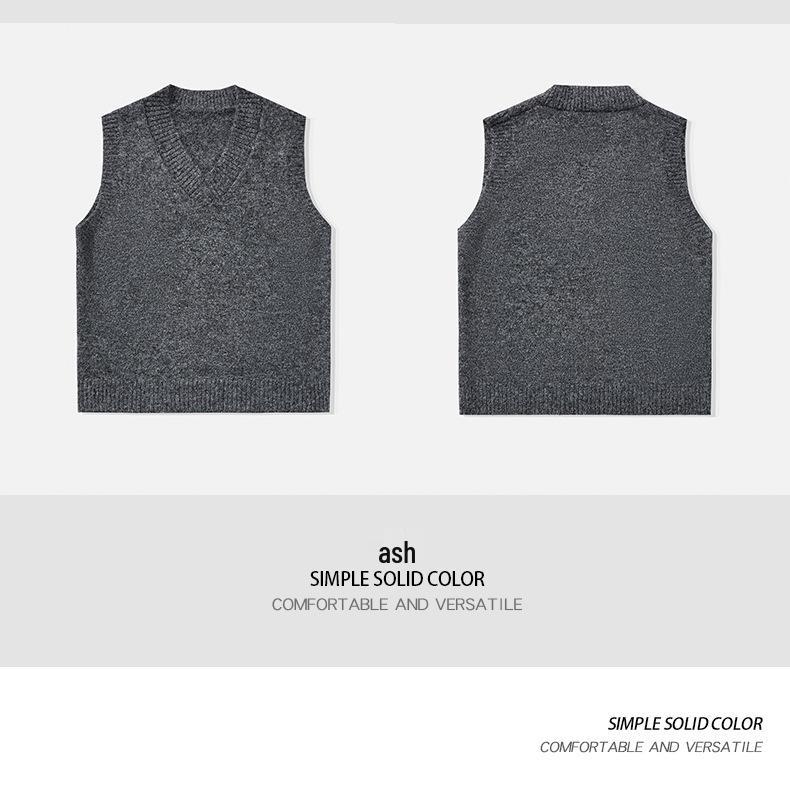 Men's Wool Blend Sleeveless V-Neck Knit Vest - Loose, Warm Base Layer for Autumn/Winter