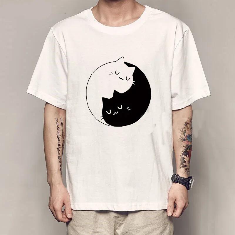 

Мужская футболка Инь Ян Коты Винтажные футболки Японское аниме Манга Харадзюку Мода Круглый вырез Уличная одежда Повседневные топы Летняя мужская футболка XXXXXL небесно-голубой