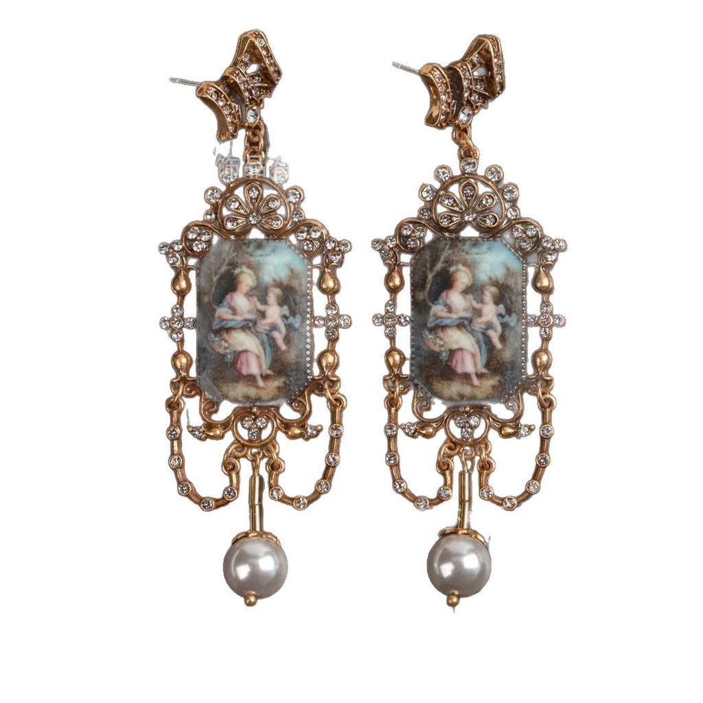Vintage French Court Style Ornate Portrait Stud Earrings