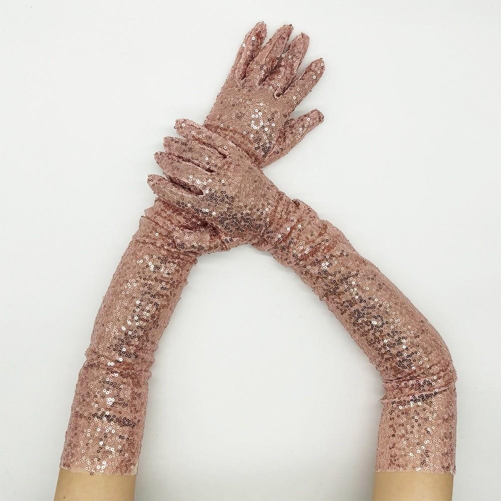Solid Color Sequined Gloves Long Masquerades Party Mittens Glittering Gloves Dress Accessories