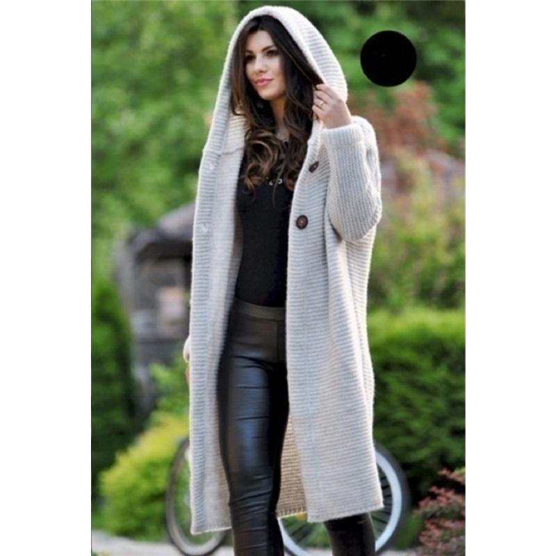 

Women s Hooded Long Cardigan Oversized Knit Coat With Buttons 4XL бежевый