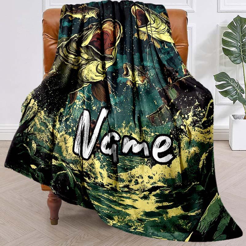 Fish Customize Your Name Blanket Used For Chair Office Sofa Bed Camping Soft And Warm Giving Friends And Relatives Birthday Graduation Gift