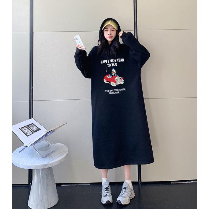 

Plus Size Women s Over-the-Knee Velvet Long Sleeve Sweatshirt Dress - Slimming, New Arrival for Autumn/Winter 2025. One Size
