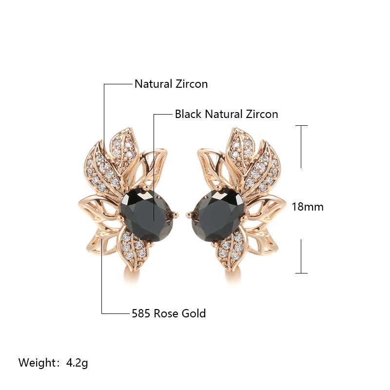 Rose Gold Color Women Crystal Flower Earrings Black Natural Zircon Accessories Vintage Bride Daily Fine Jewelry