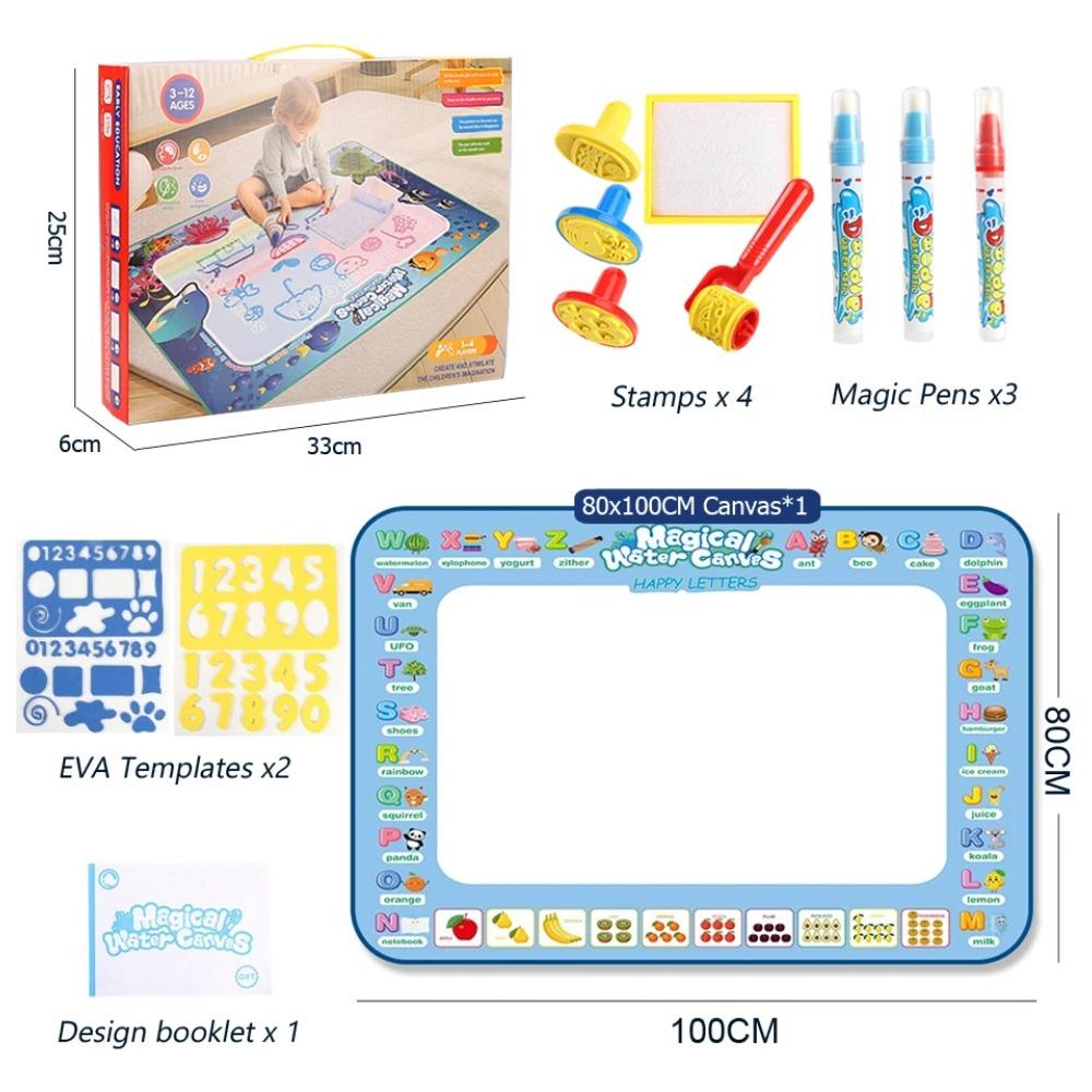 100x80CM Magic Water Drawing Doodle Mat With Reusable Magic Pens Coloring Painting Board Montessori Educational Toys Kids Gifts