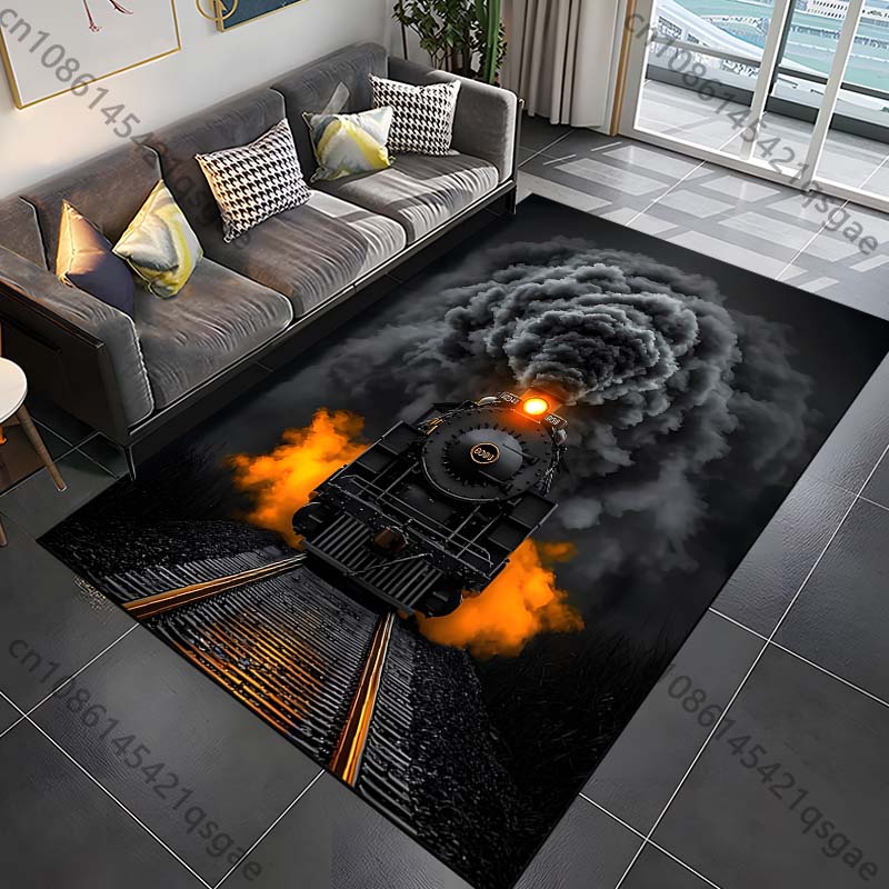 Retro Steam Train Pattern Rug Carpets for Bedroom Living Room Bathroom Mat Creative Door Mat Cloakroom Home Decor Area Rug