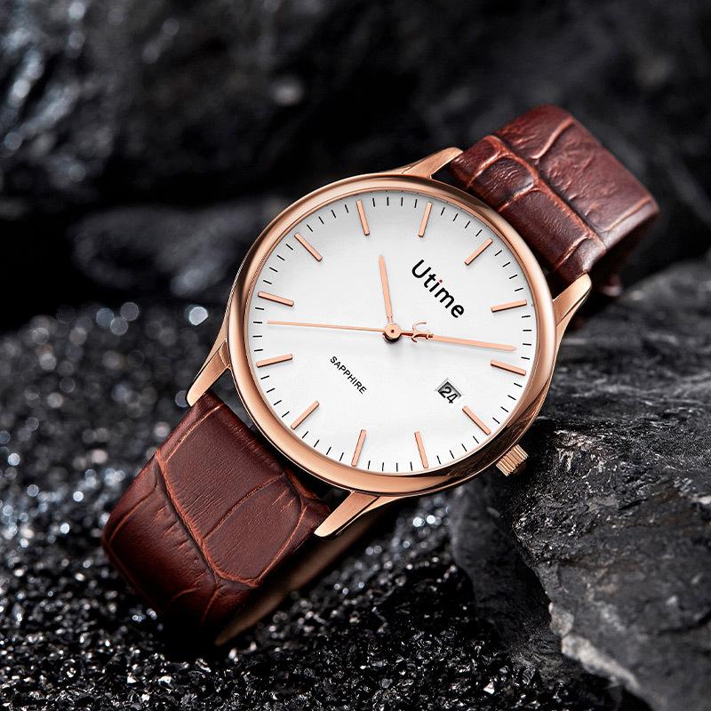Utime High-End Leather Steel Case Men'S Watch Business Waterproof Belt Men'S Quartz Watch Men'S Watch