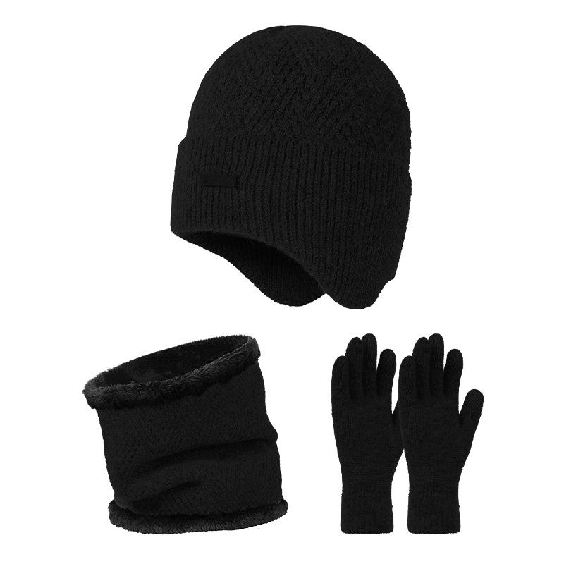 New hat, scarf and gloves integrated knitted hat, men's and women's winter plush warm wool hat set