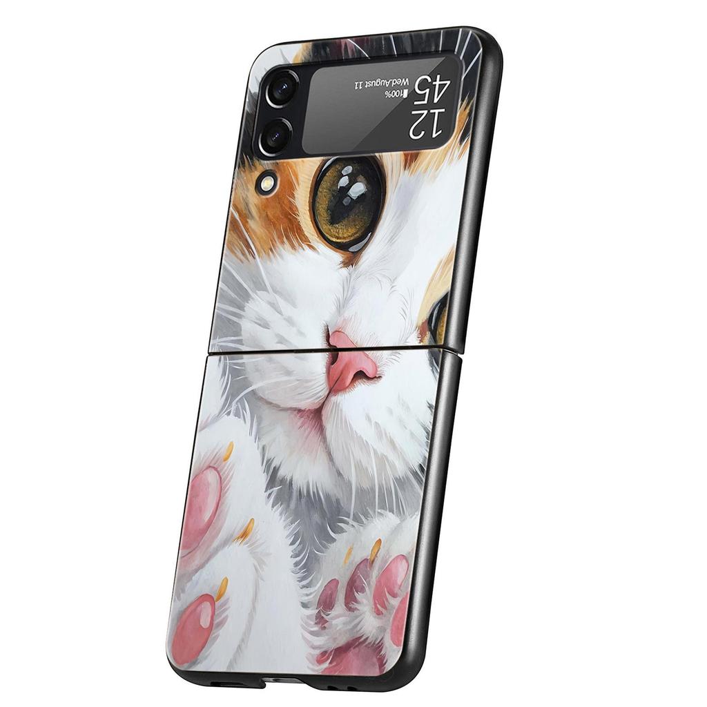 Cute Cat Hard PC Phone Case For Samsung Galaxy Z Flip 7 6 5 4 Black Cover For Galaxy Z Flip 3 Foldable Shell Fundas Capas Coque