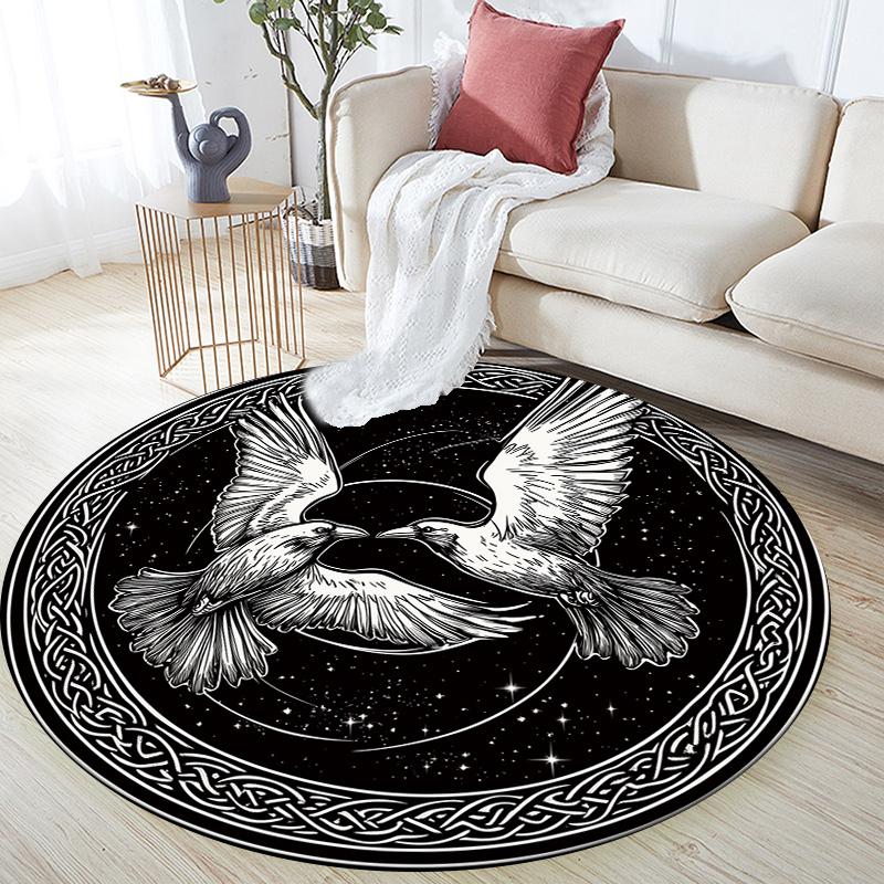 Black and White Bird,Round Area Rug,Carpet Rug for Living Room Bedroom Sofa Playroom Decor,Non-slip Floor Mat