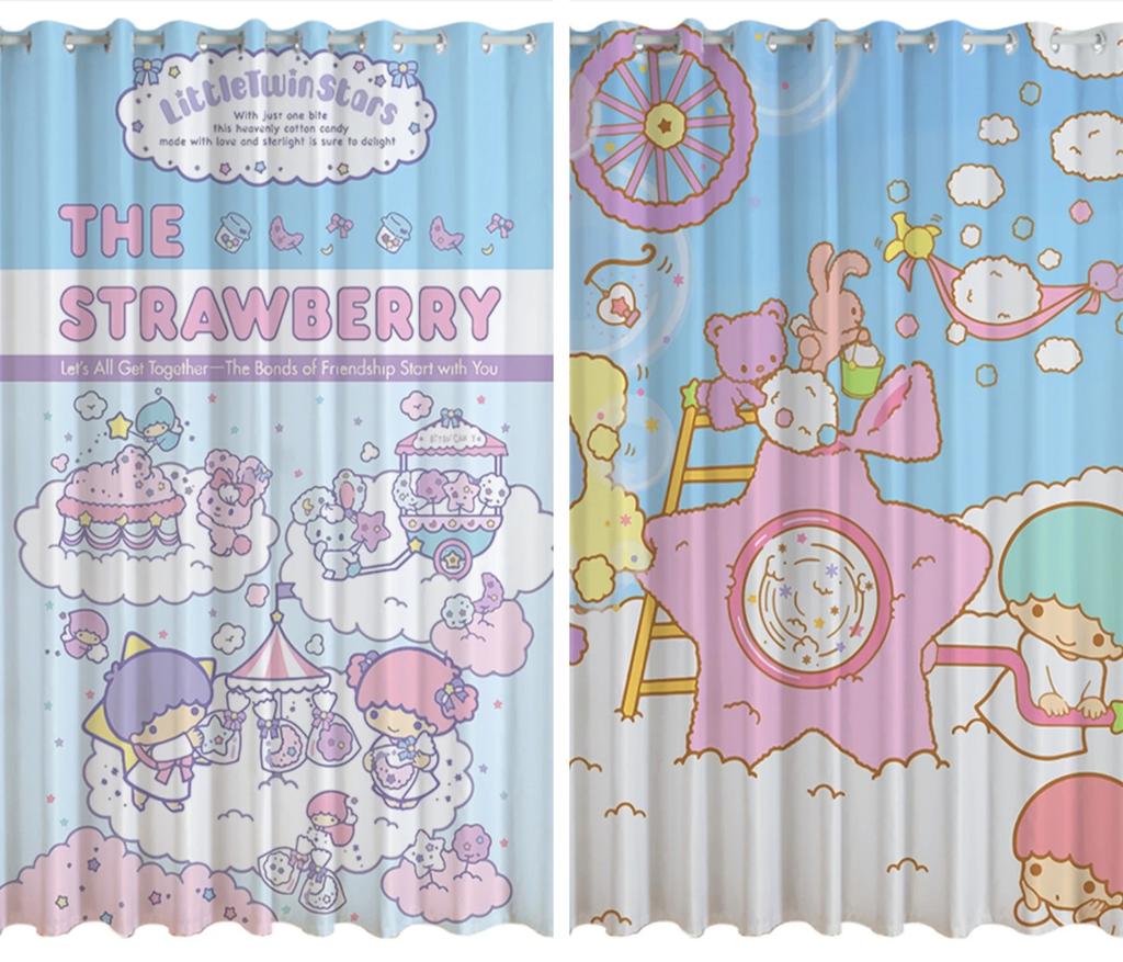 Cute Cartoon Star High Shading Curtain Punched Curtain Children's Room Bedroom Living Room Window Partition Drape Cartoon Style