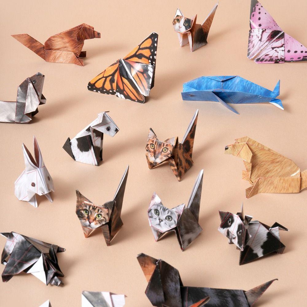 Paper Handmade Colored Paper Set Art Learning Montessori Animal Handmade Origami Folding 3D Diy Paper-cut Book Boys Baby Girls