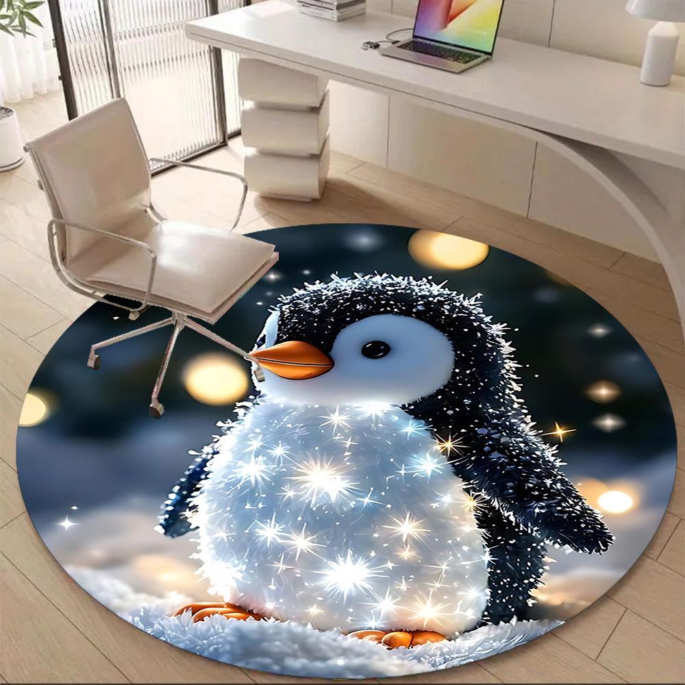 1PC Penguin Lights Office Round Area Rug, Indoor Mat Suitable ForOffice, Under Office Chairs Bedroom Living Room Home Decor, Room Deco, D135