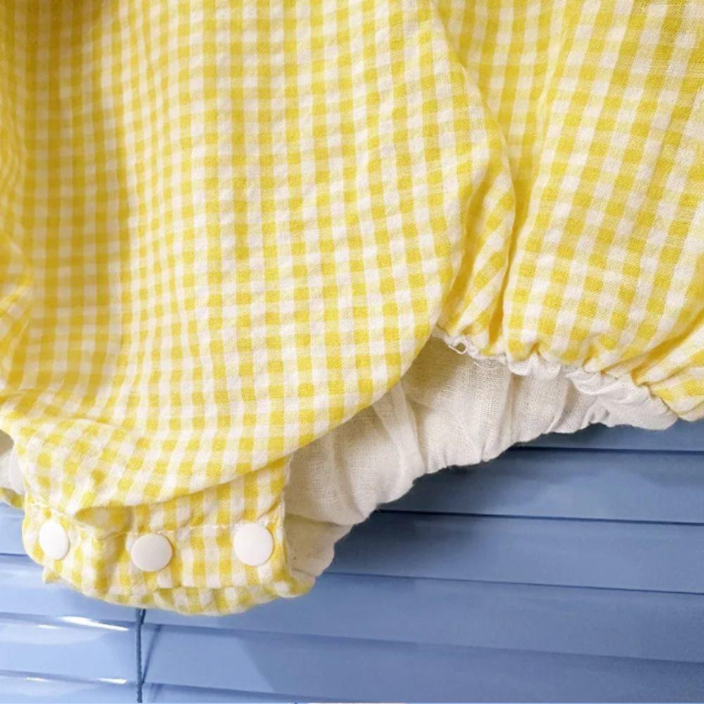 Duck Print Cotton Romper Yellow Gingham Princess Dress Bodysuit Rompers  Summer Outfit
