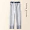 Dark Blue High-Waist Slimming Straight-Leg Cropped Jeans for Women - Spring 2025