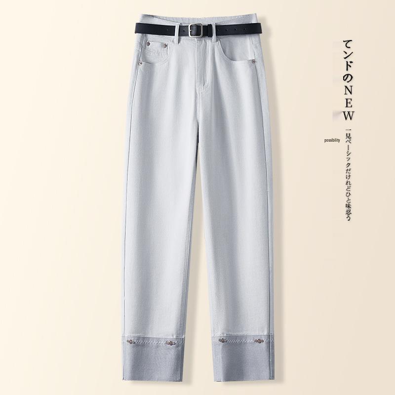 Dark Blue High-Waist Slimming Straight-Leg Cropped Jeans for Women - Spring 2025