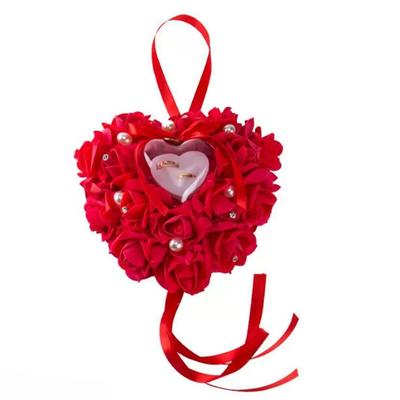 Wedding Pillow Heart Box, Bearer Heart Shape Bride Cushion Pillow Red Rose Heart Shaped Box Box Pillow Cushion Romantic Wedding Favors Jewelry Case