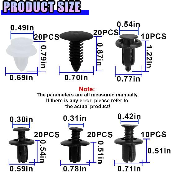 YoRise 100PCS Car Bumper Clips, Plastic 6 Sizes Car Fenders Retainer Clips, Push Pin Panel Rivets Kit with Storage Box, Universal Auto Body Trim