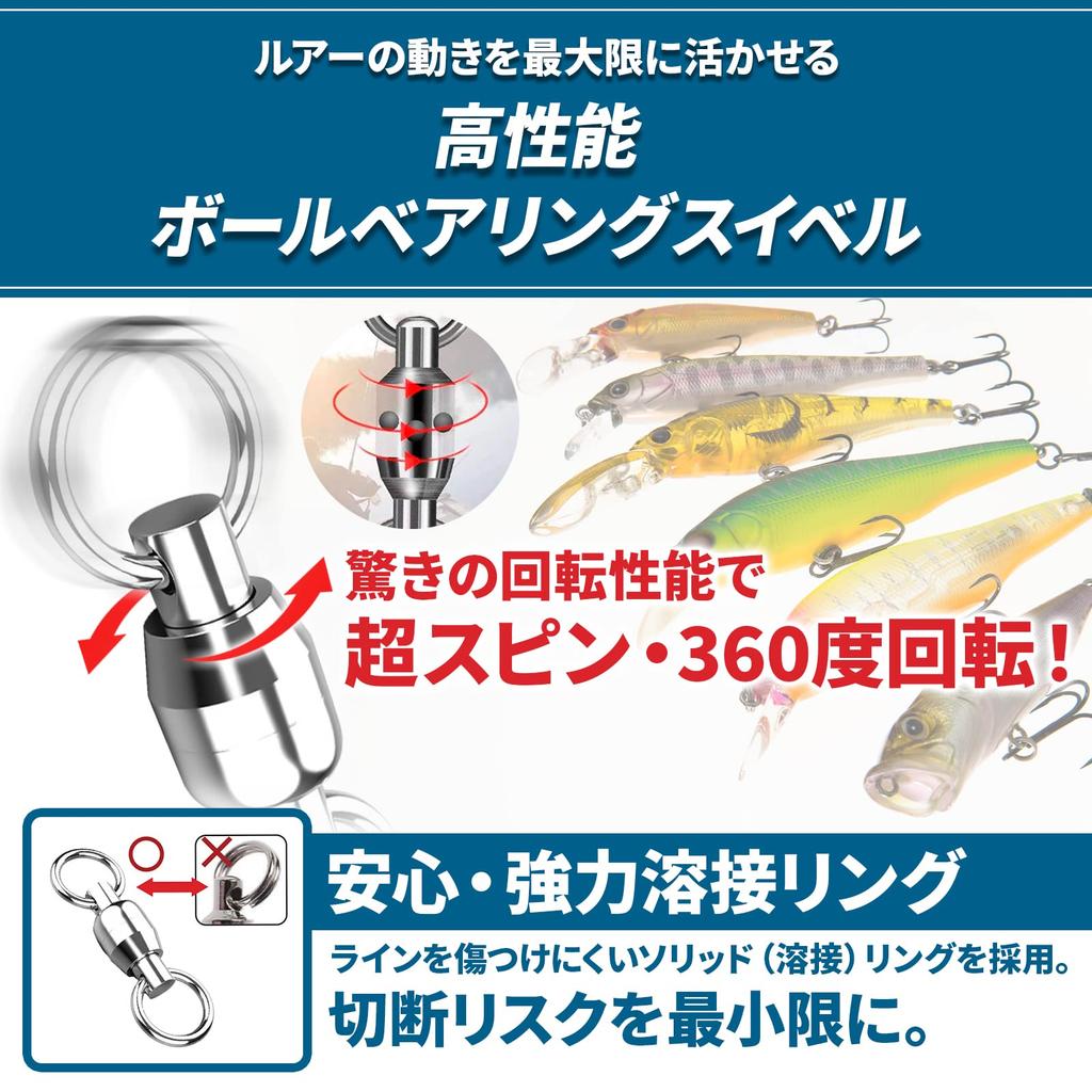 GRANDBASE Kugellagerwirbel mit Einhängern Stärke Angeln Salzwasserangeln Edelstahl mit Sprengringen Packung mit [Bruchlast] Zubehör, Köder,