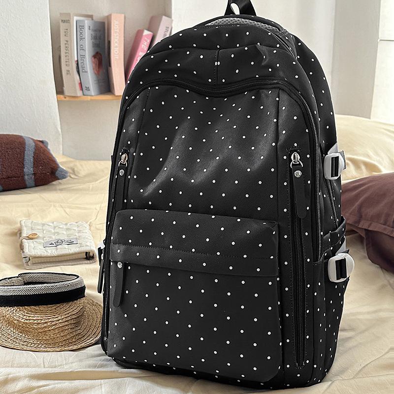 Japanese ins style literary and high-value girl polka dot schoolbag for junior high school students fashionable versatile backpack for women