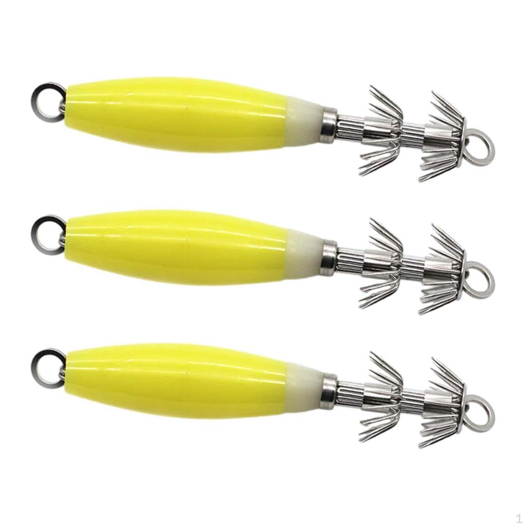 3 Pieces Luminous Squid Jig Hooks Freshwater Saltwater Fluorescent Lures 12cm Glow in The Dark