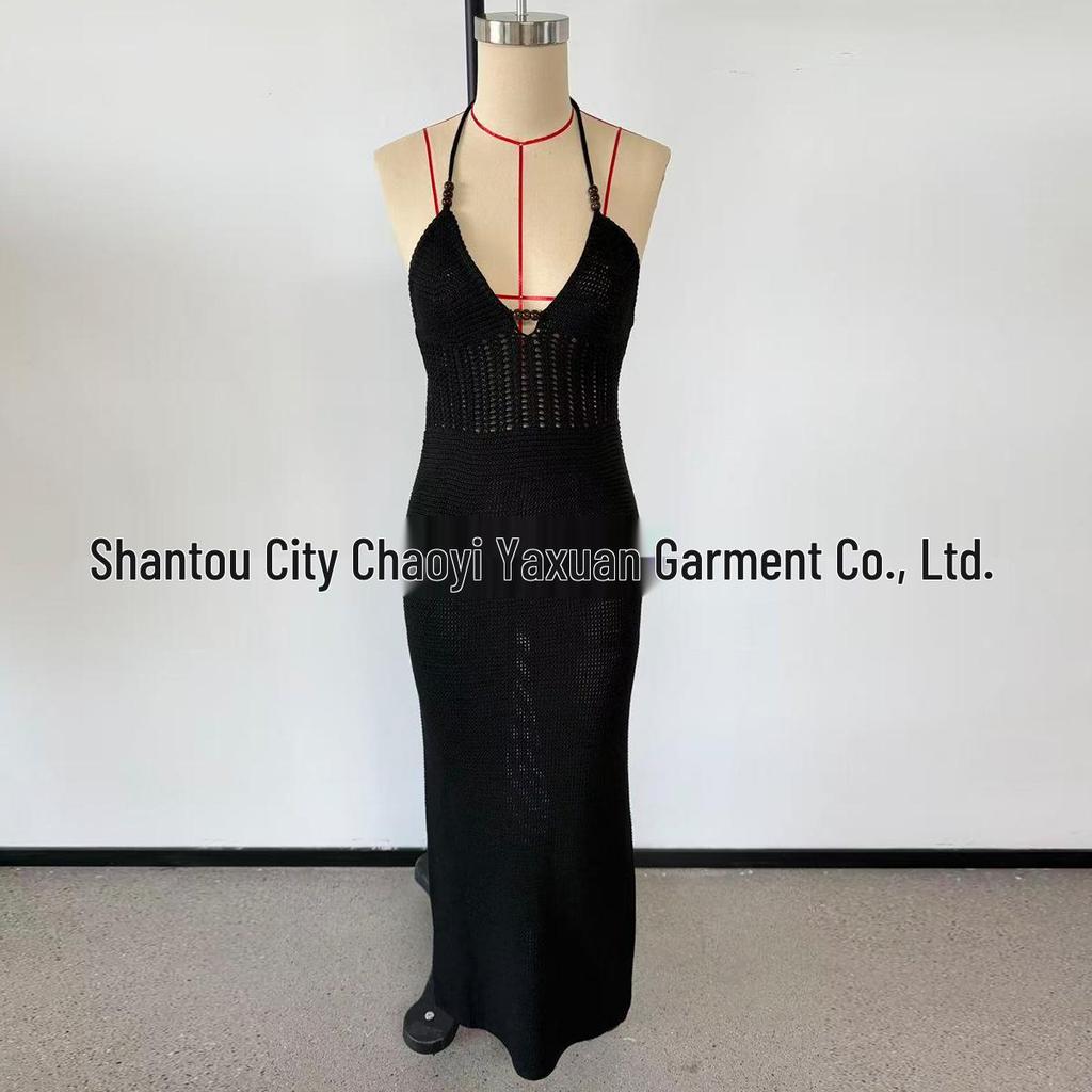 New Style Halter Neck Knitted Beach Dress - Sexy Long Beaded Wrap Skirt for Women