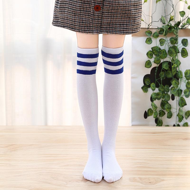 Kids' Three-Stripe Mesh Mid-Calf Cotton Slouch Socks - Breathable Spring & Summer Over-the-Knee Football Socks