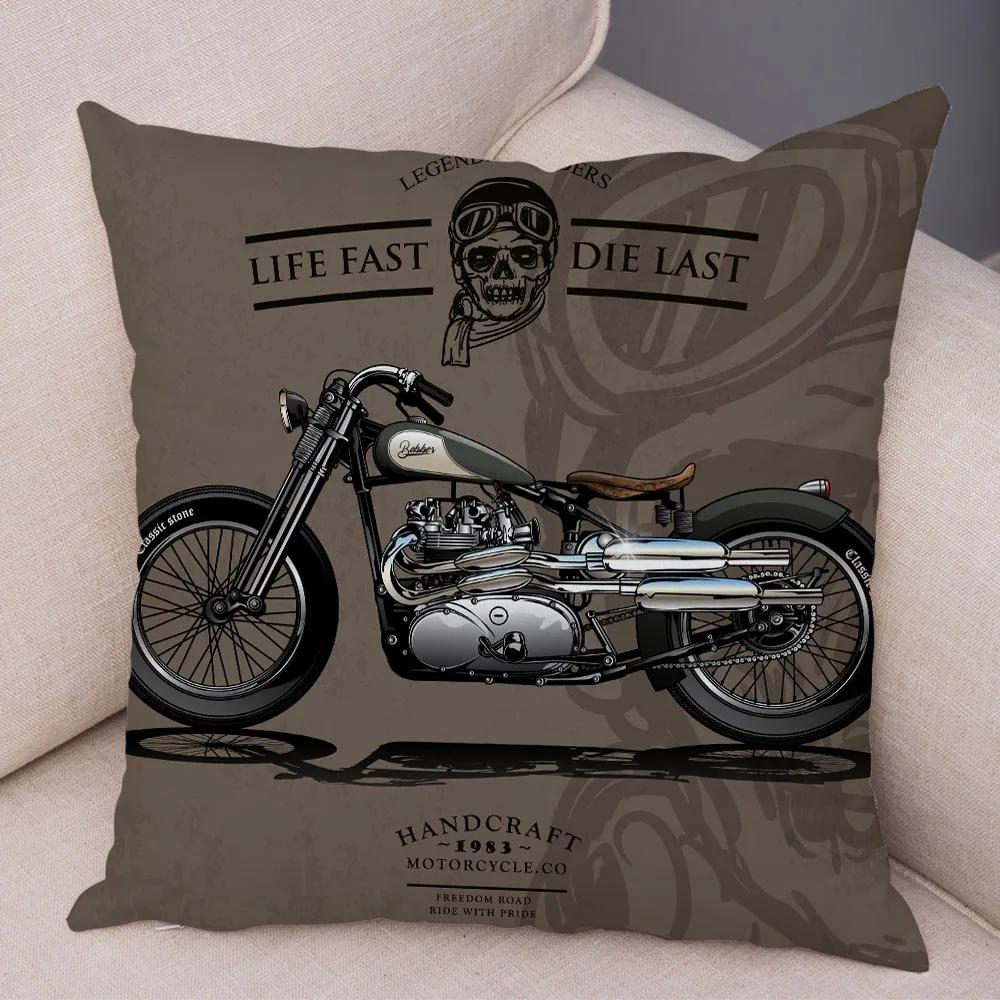 Bunter Motorrad Kissenbezug Dekor Vintage Stil Motorradrennen Kissenbezug Weicher Plüsch Kissenbezug für Sofa Zuhause Auto 45x45cm